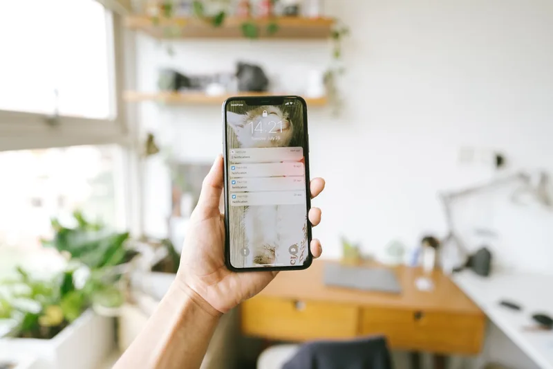 Customer reading a text message notification on a smartphone