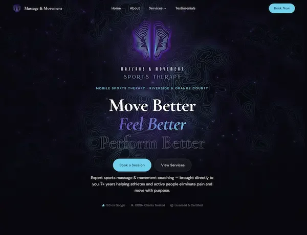 Massage & Movement website homepage, rebuilt by DGTL Depot