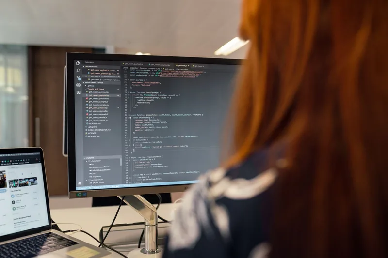 Lines of custom website code on a developer's screen