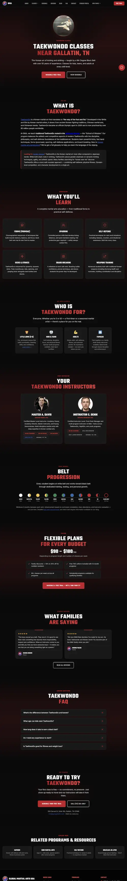 Taekwondo class page