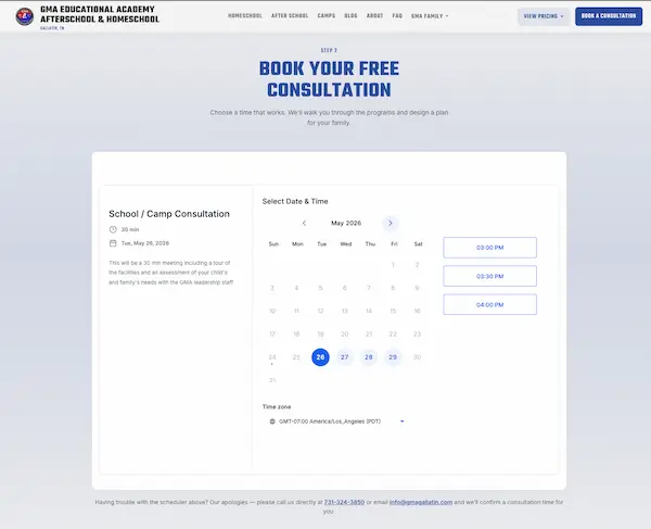 Booking step 1: pick a time