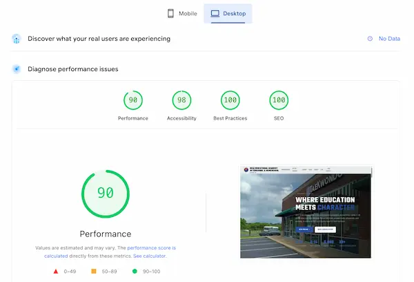 Desktop speed test after
