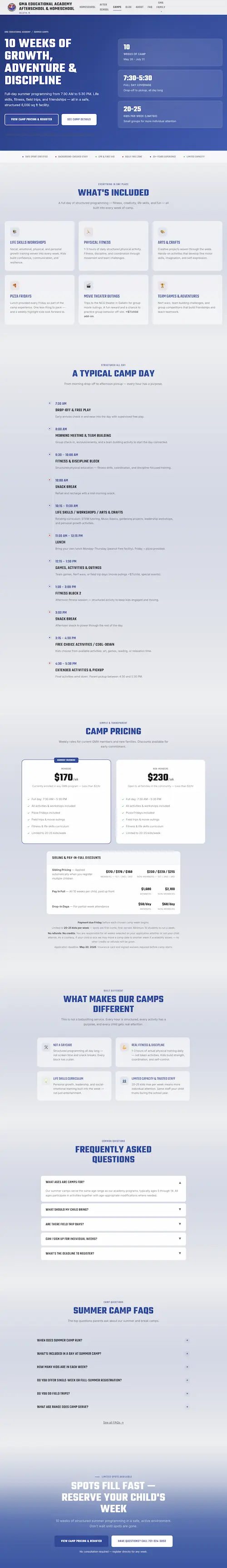 Summer & break camps page