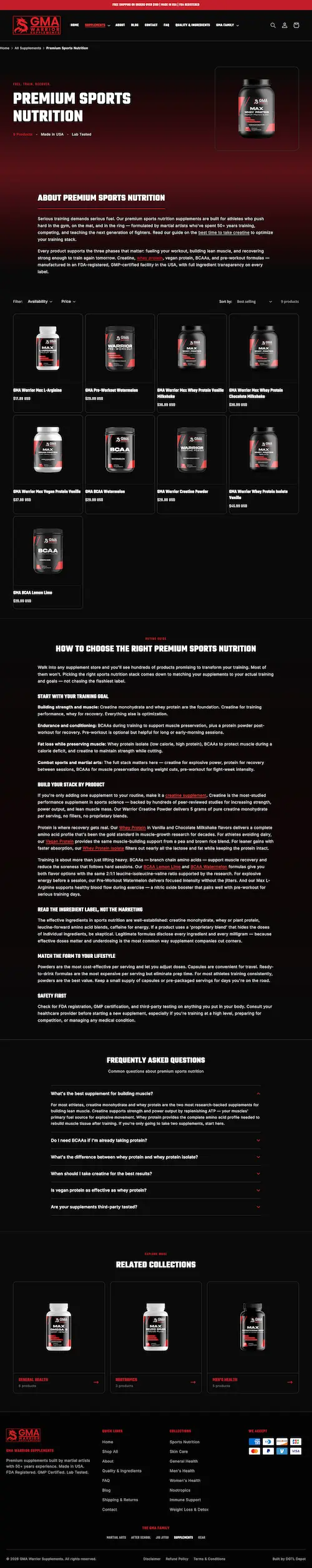 Premium Sports Nutrition collection page
