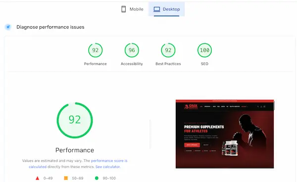 Desktop speed test after