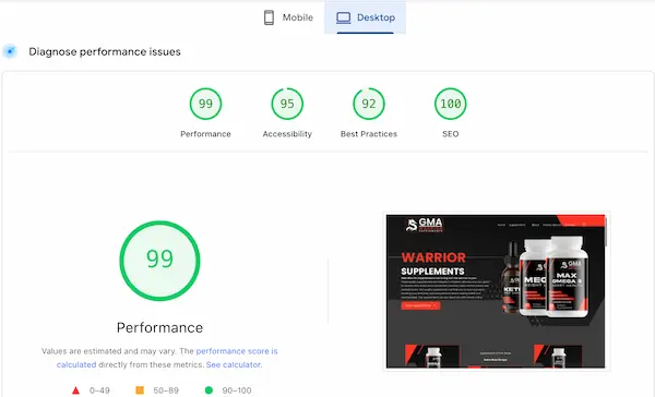 Desktop speed test before