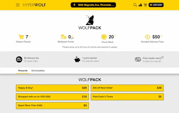 Hyperwolf My Account page with CRM + loyalty data